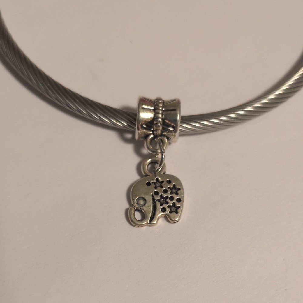 Silver Elephant With Stars Dangle Charm‎ for Pandora Style Bracelet